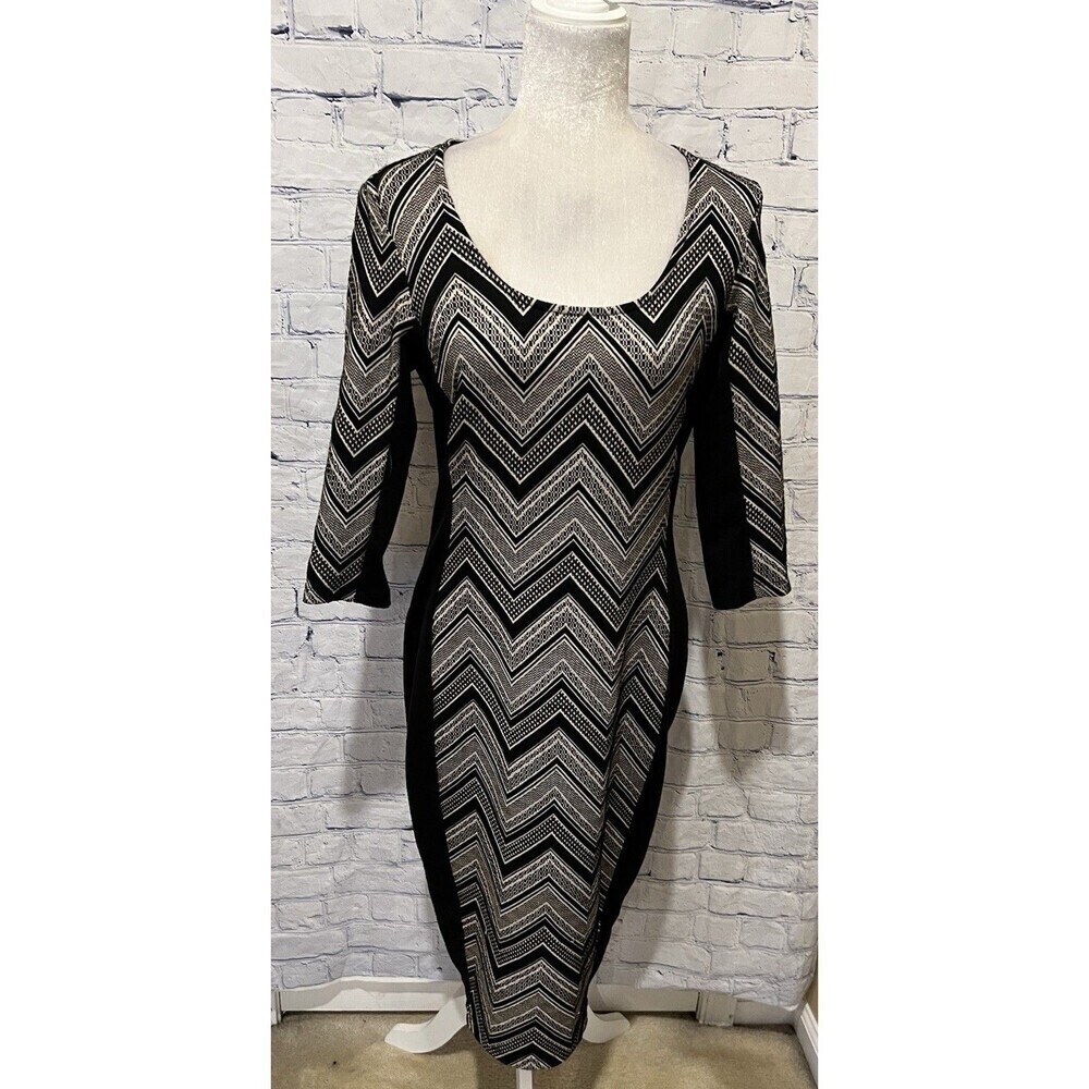 VINTAGE OLIVIA MATTHEWS Stretch Dress FairIsle Bodycon Womanβs Black/White 10